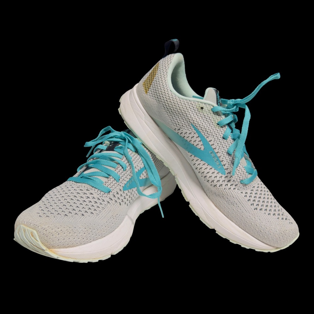 Brooks Revel Women's Sz 9.5 Gray Aqua Knit Running Shoes Athletic Sneakers Lace